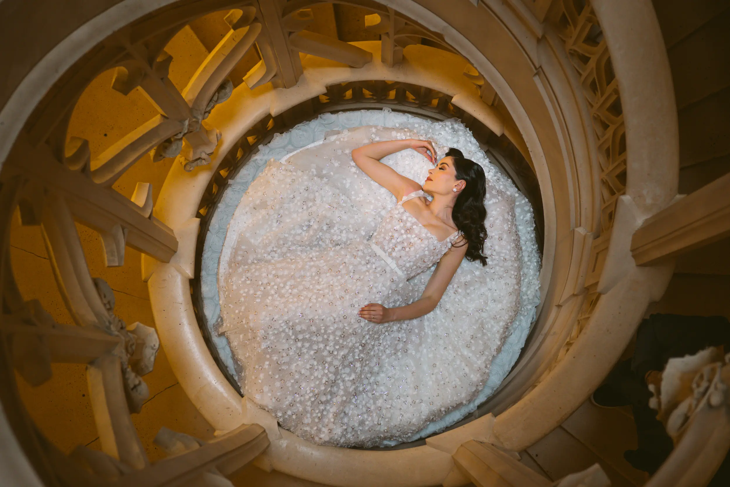 Editorial wedding portraits in a château garden in France