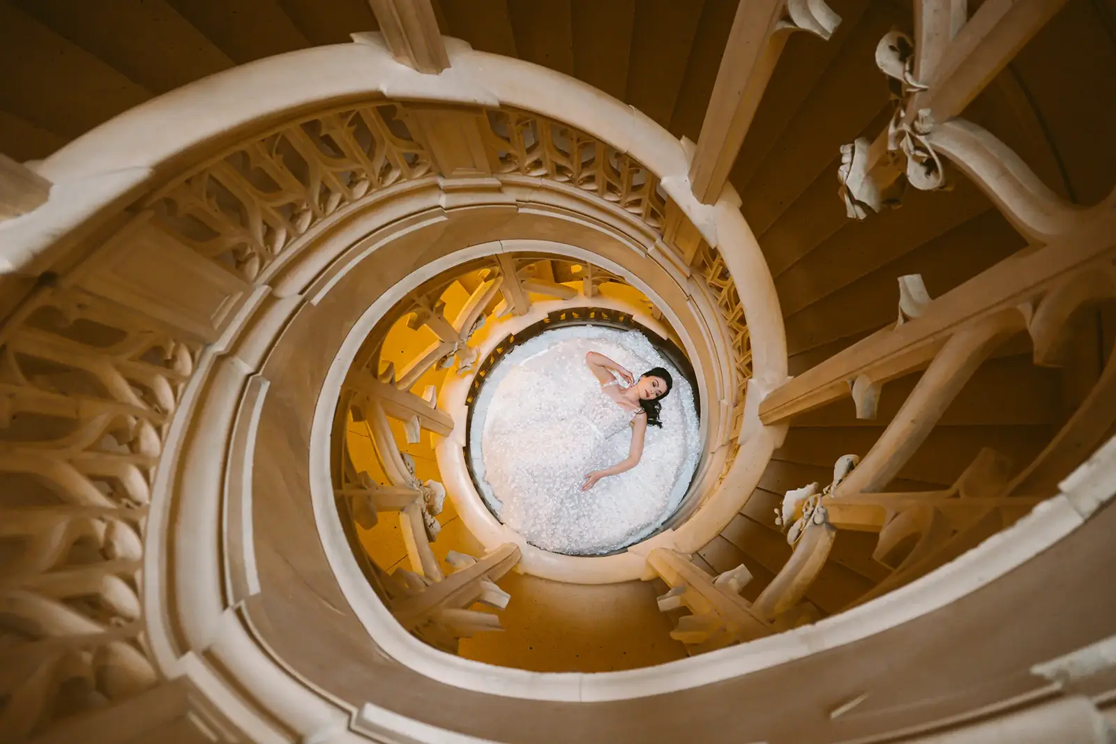 Bride portrait on stairs from Janis Ratnieks's French Riviera portfolio