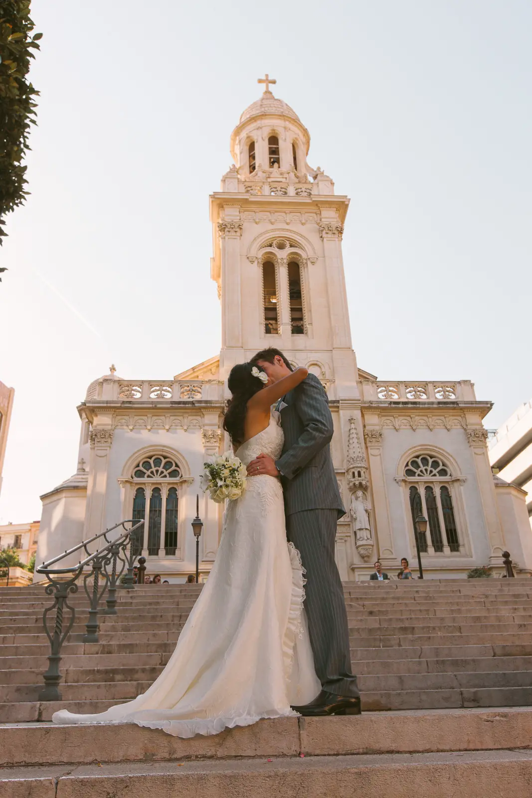Newlyweds outside a Riviera church near Beaulieu-sur-Mer